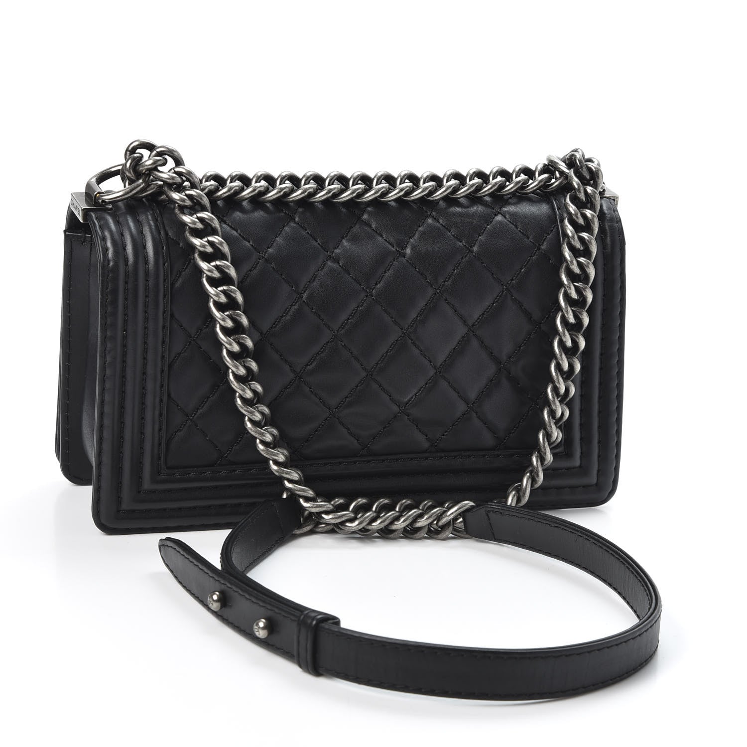 Chanel Lambskin Stitched Medium Boy Flap Black 2 of 9