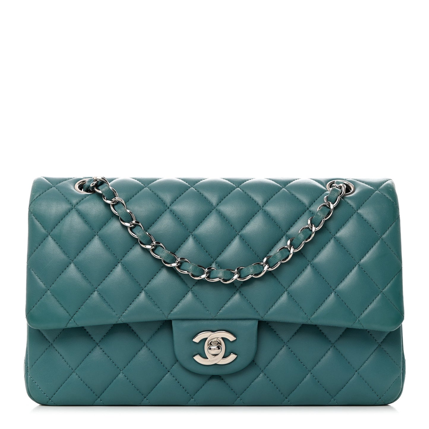 Lambskin Quilted Medium Double Flap Light Blue