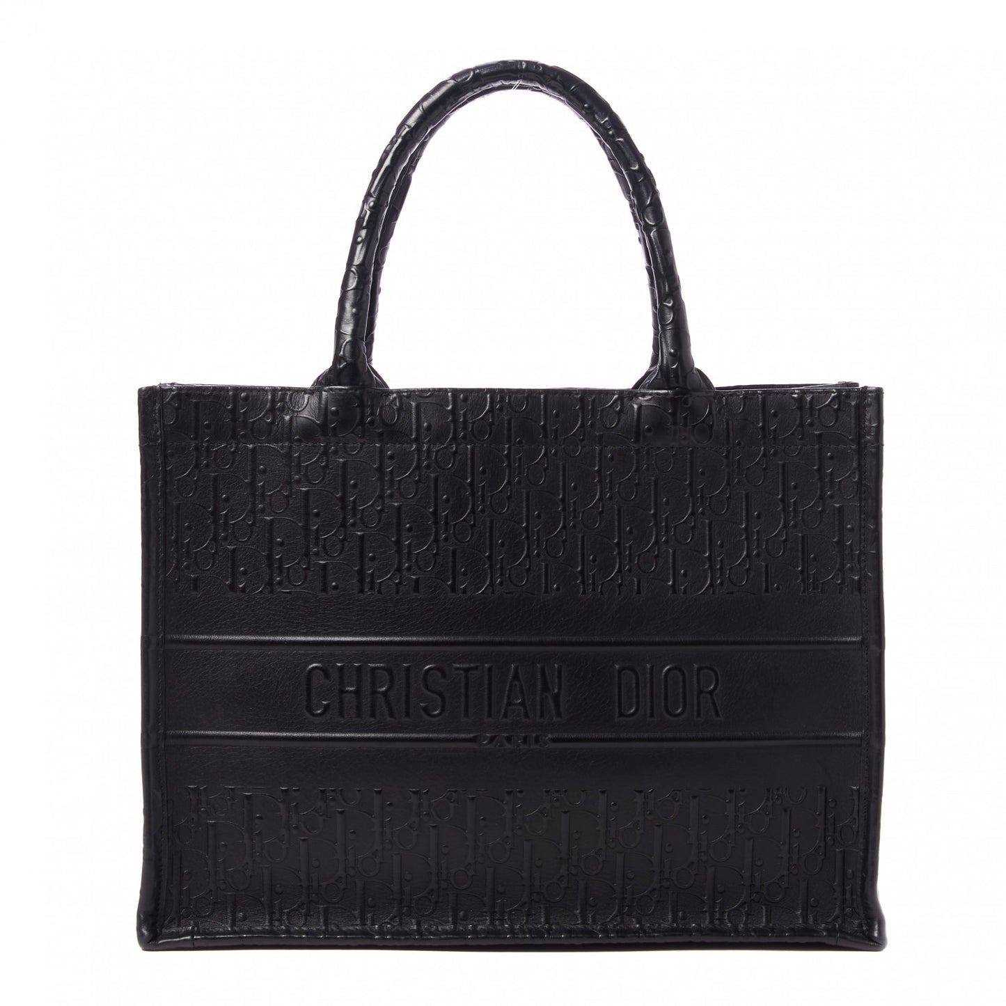 Oblique Calfskin Embossed Medium Book Tote Black