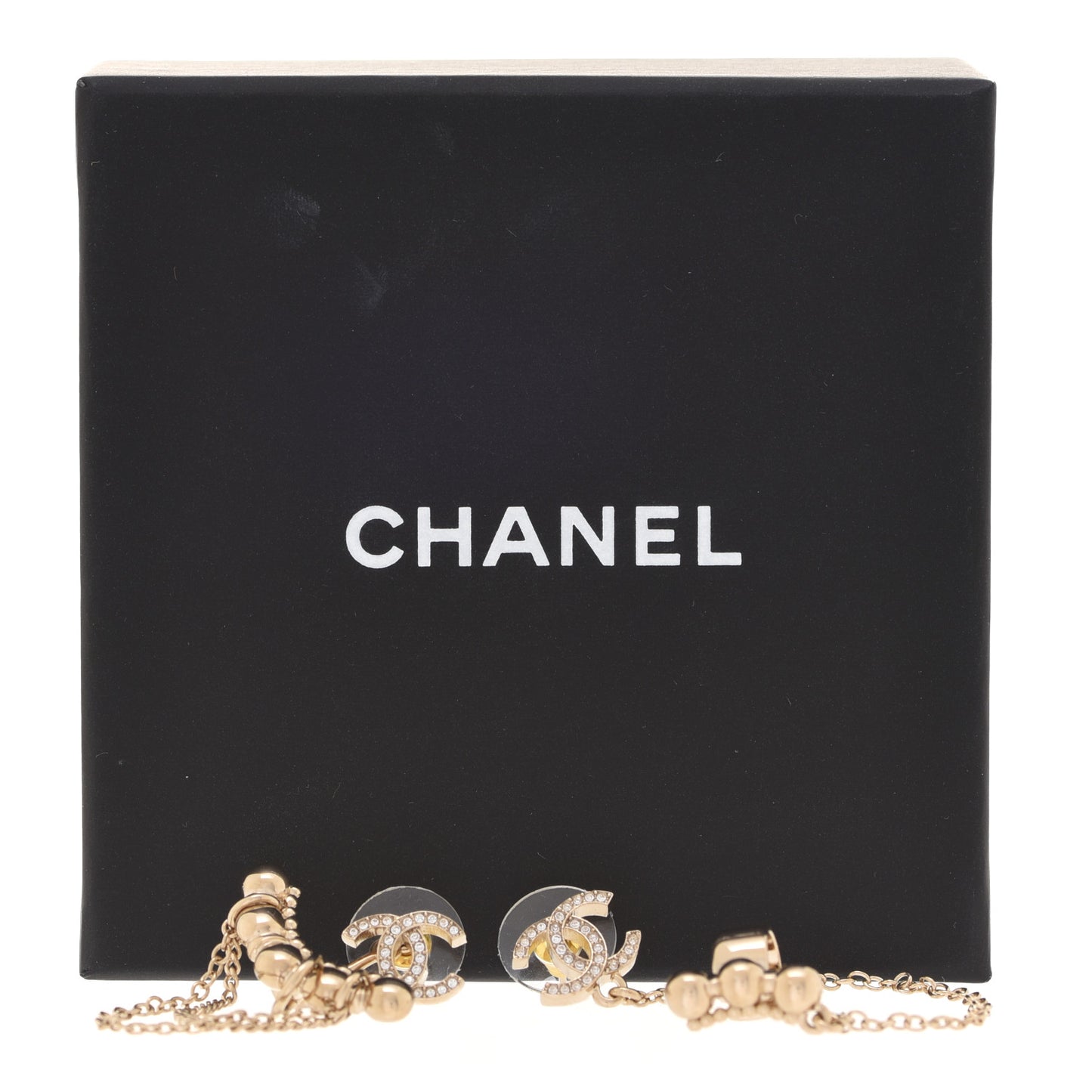 Metal Crystal CC Chain Cuff Earrings Gold