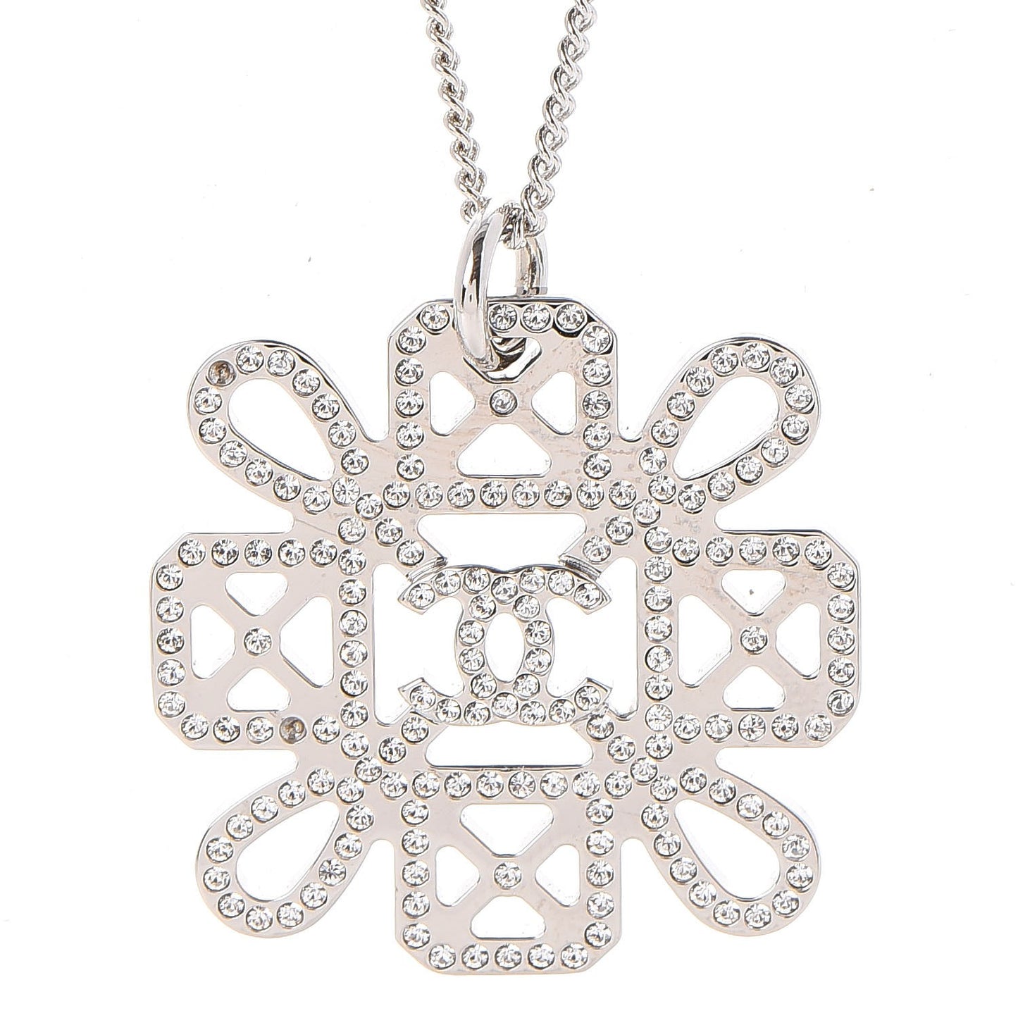 Crystal Strass Cross CC Necklace Silver