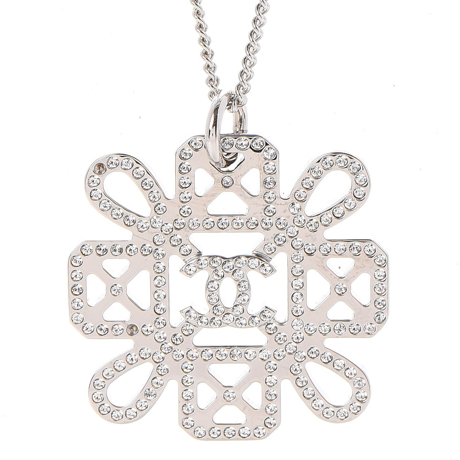 Chanel Crystal Strass Cross CC Necklace Silver 3 of 6