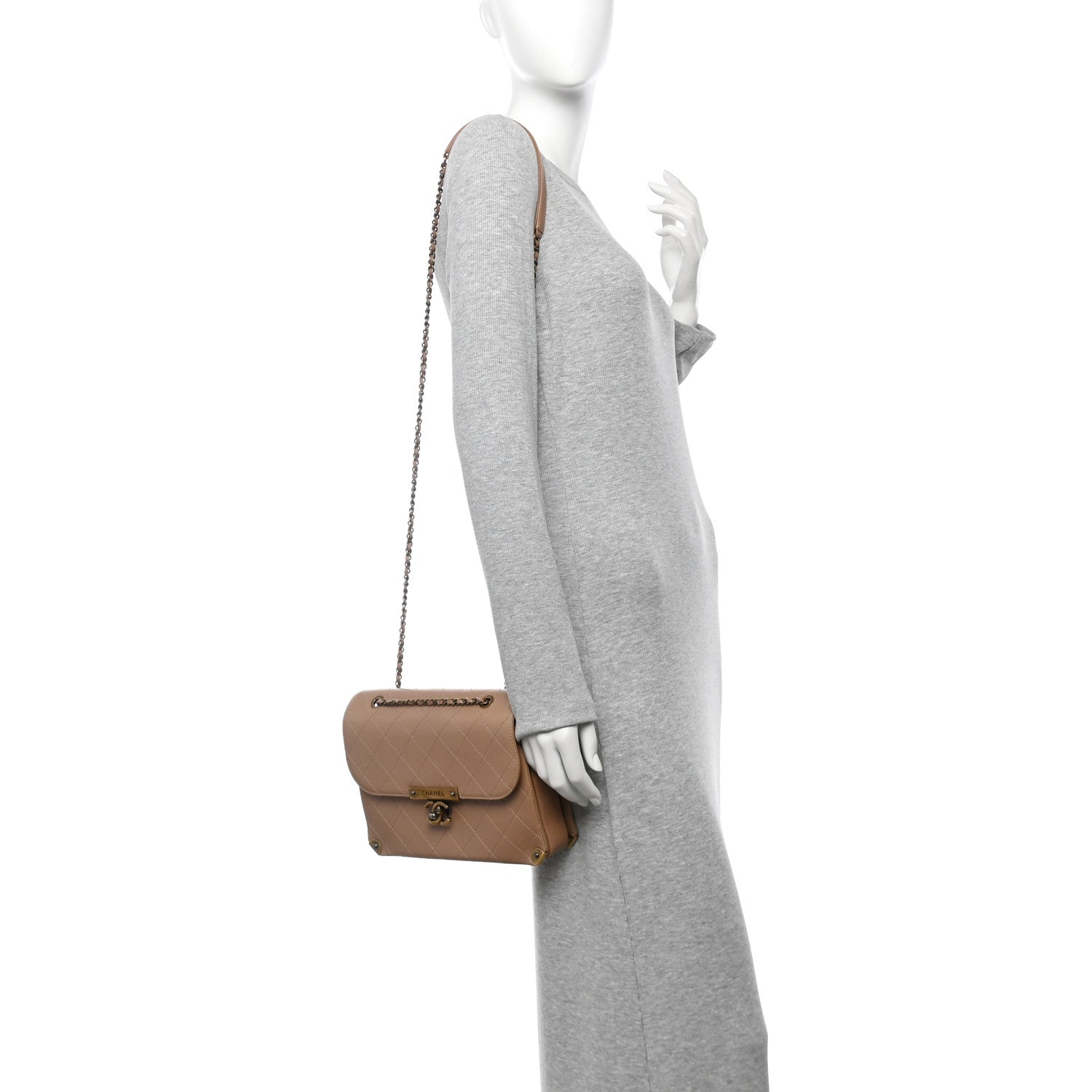 Chanel Shiny Lambskin Quilted Around The Corner Flap Beige 2 of 10
