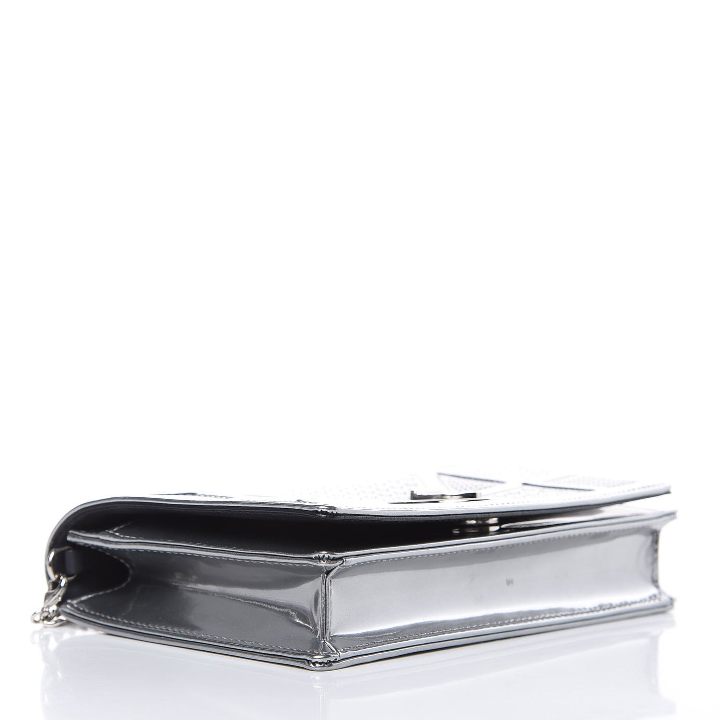 Metallic Patent Micro-Cannage Diorama Wallet on Chain Pouch Silver