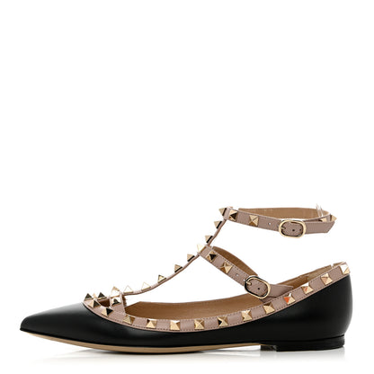 Valentino Garavani Calfskin Nappa Rockstud Cage Ballerina Flats 38 Black Poudre 1 of 11