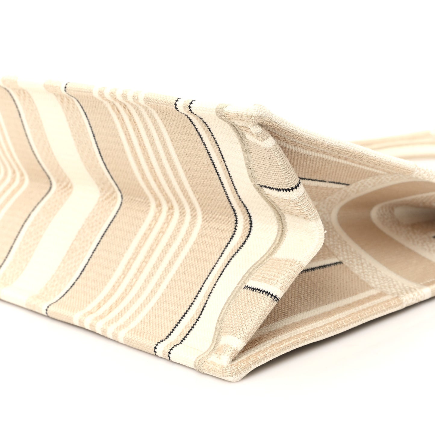 Canvas Embroidered Large Stripes Book Tote Beige