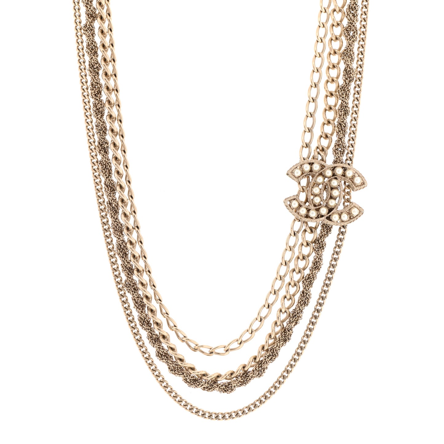 Pearl CC Multi Strand Necklace Gold