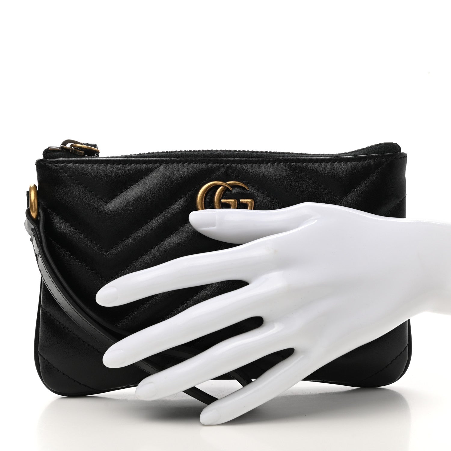 Gucci Calfskin Matelasse GG Marmont Wrist Wallet Black 2 of 10