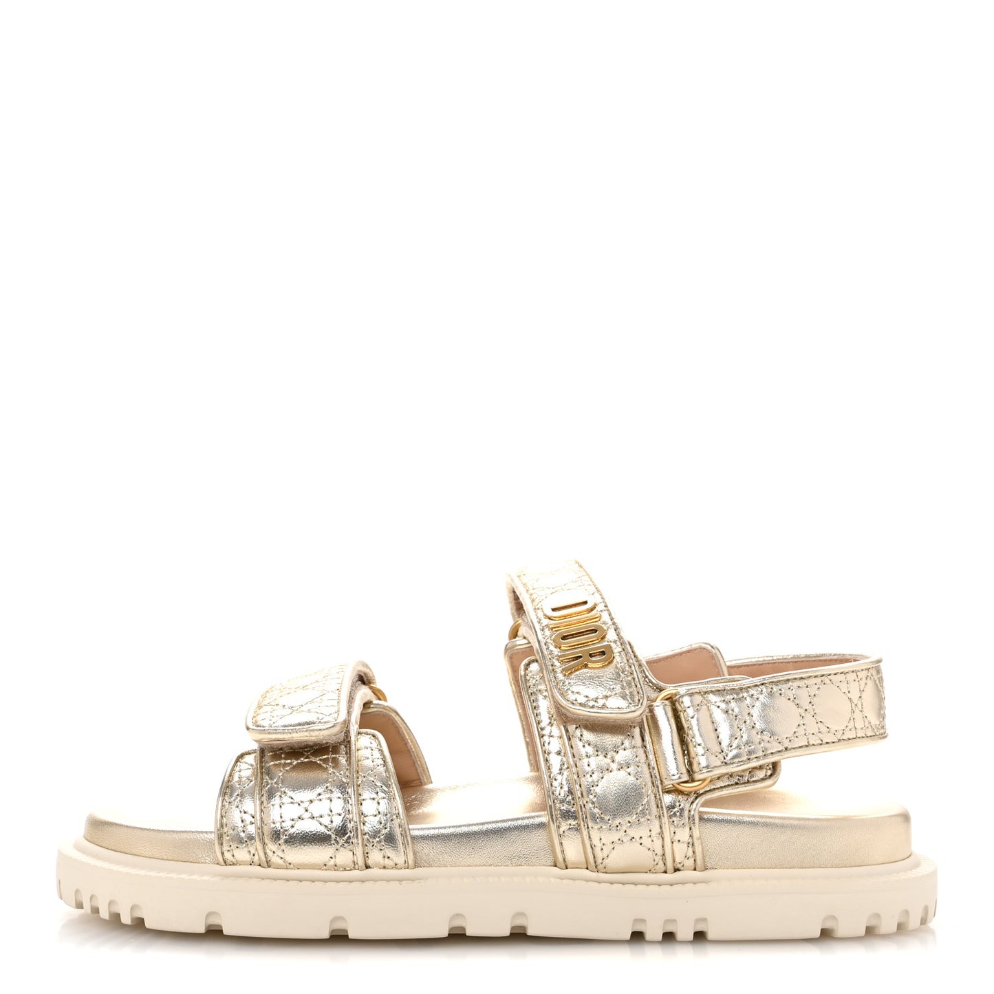 Laminated Sheepskin Cannage Dioract Sandals 38 Pale Gold