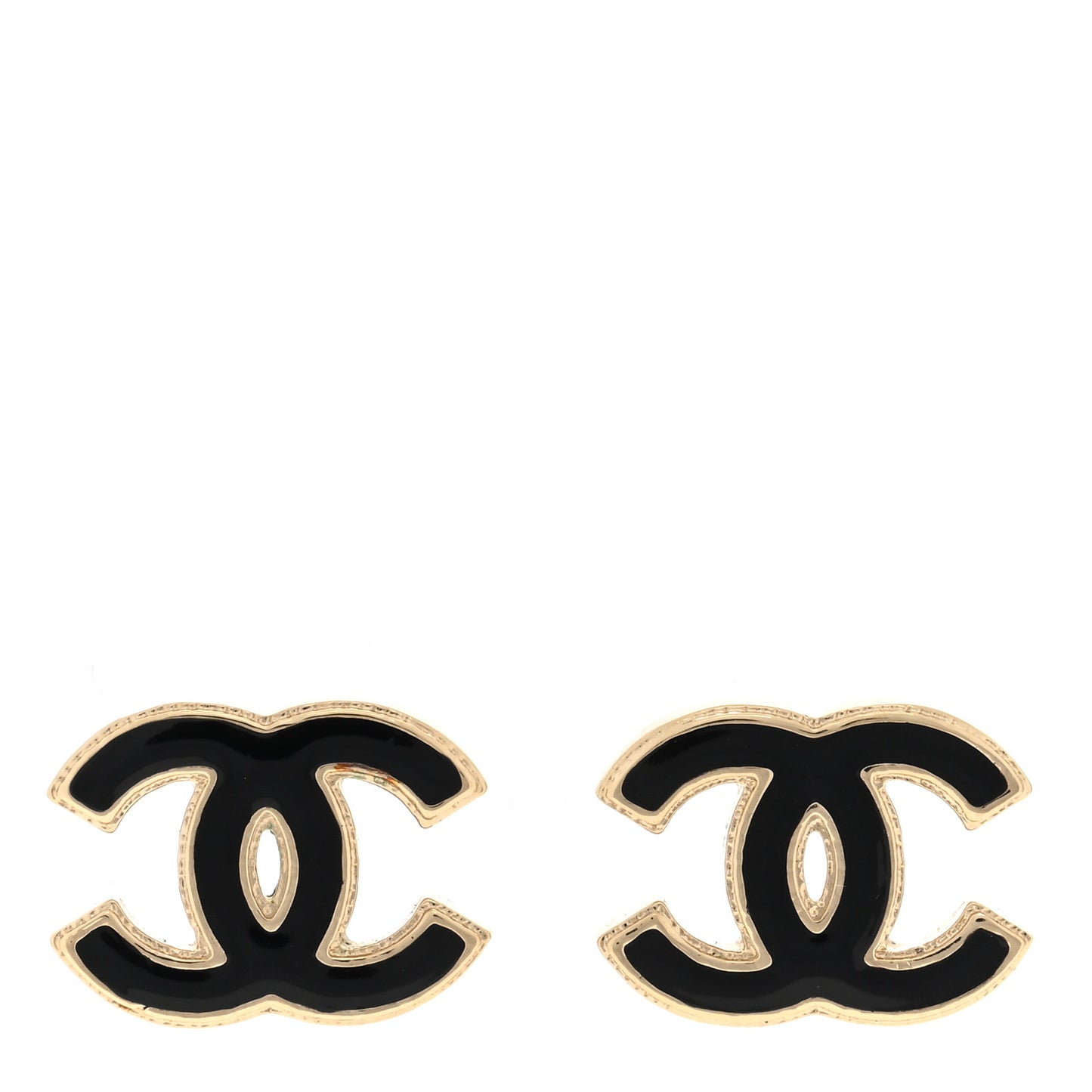 Metal Enamel CC Earrings Black Gold