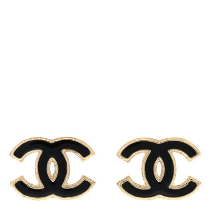 Chanel Metal Enamel CC Earrings Black Gold 1 of 5