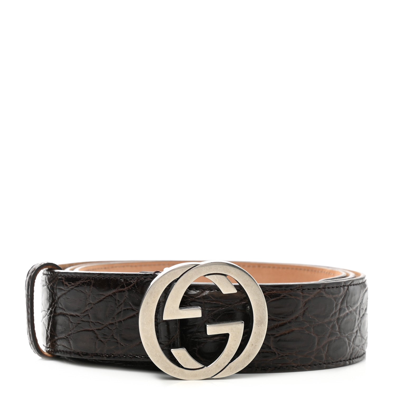 Gucci Crocodile Interlocking G 37mm Belt 80 32 Brown 1 of 7