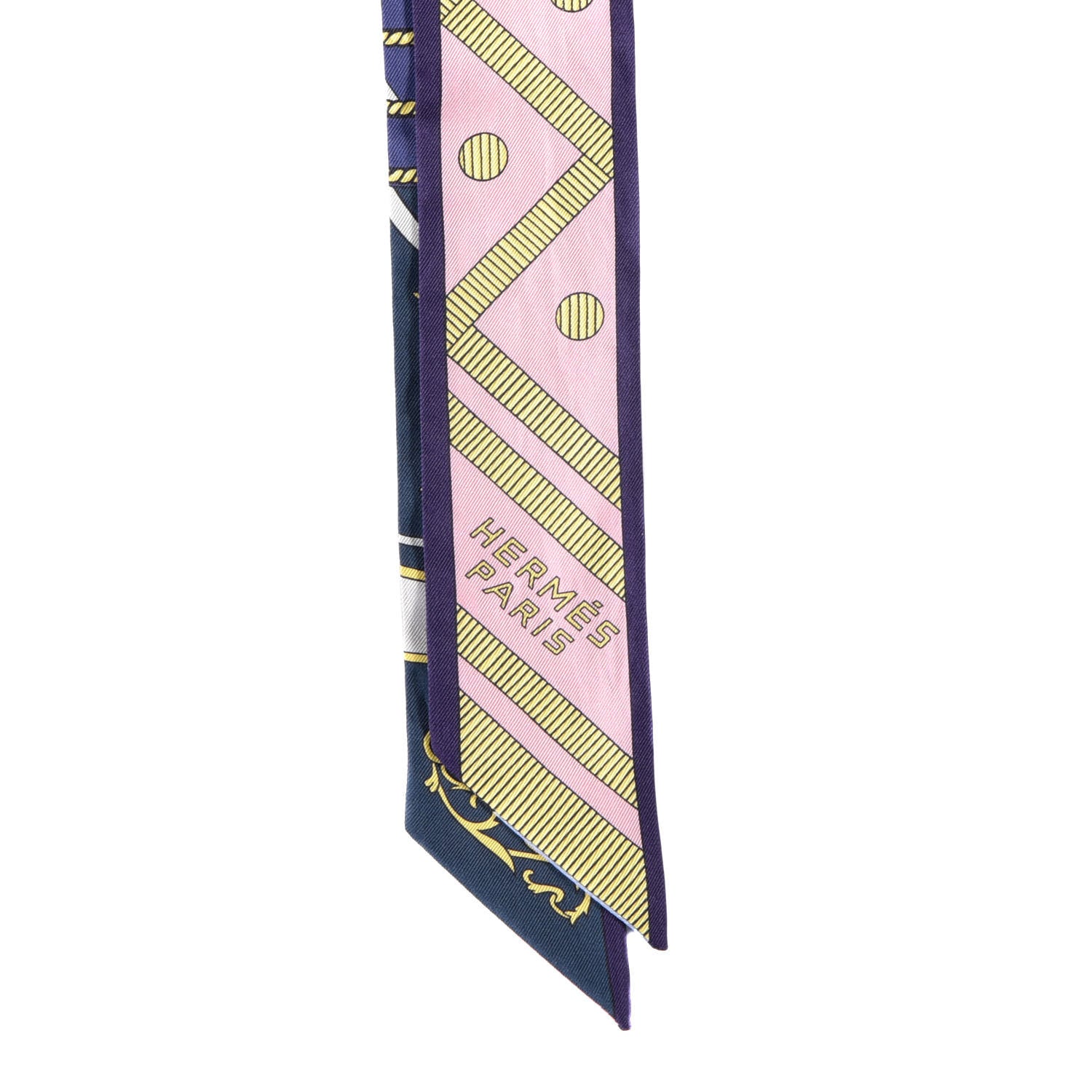 Hermes Silk Balade en Berline Twilly Vieux Rose Marine Jaune 2 of 4