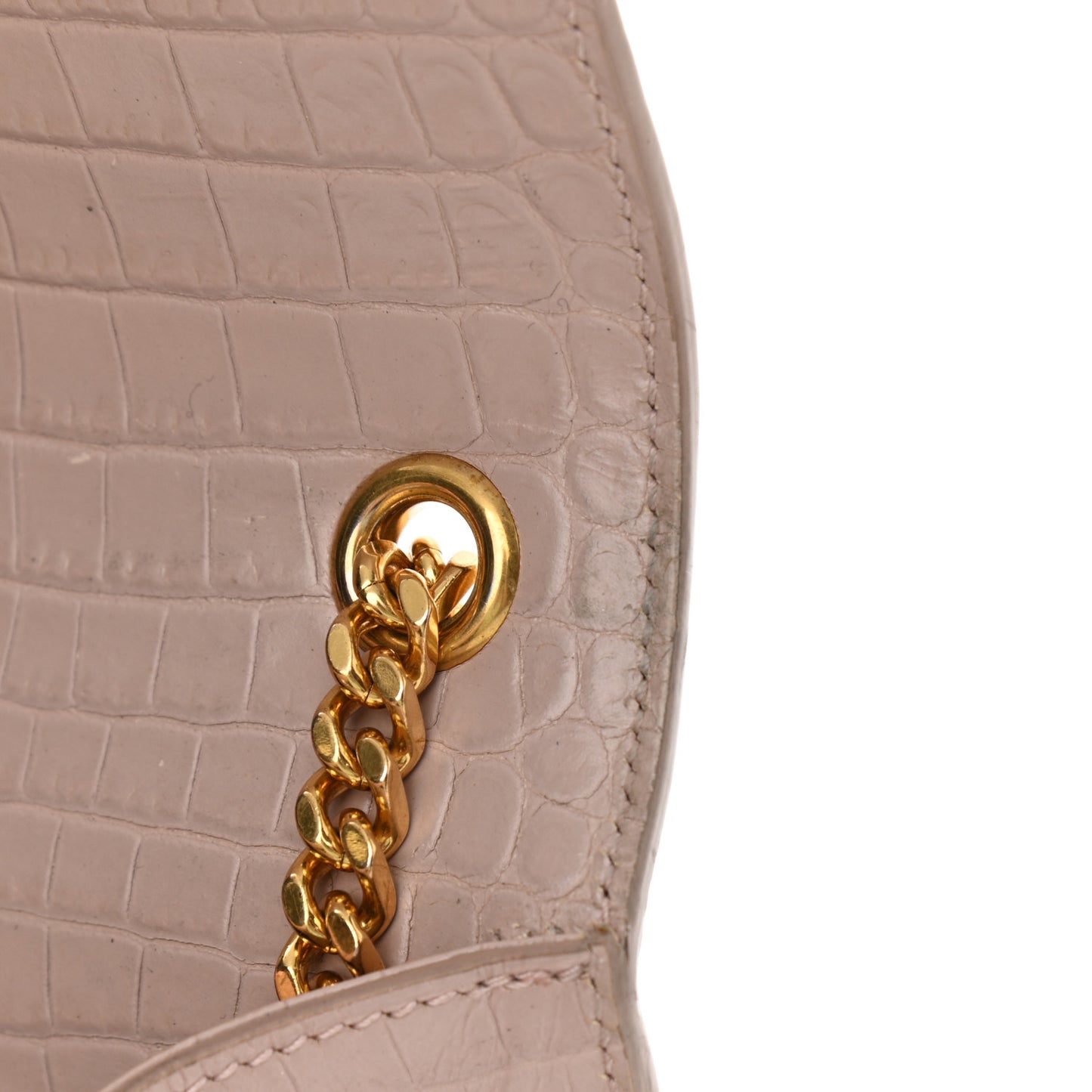 Calfskin Crocodile Embossed Small Classic Monogram Kate Tassel Satchel Light Pink