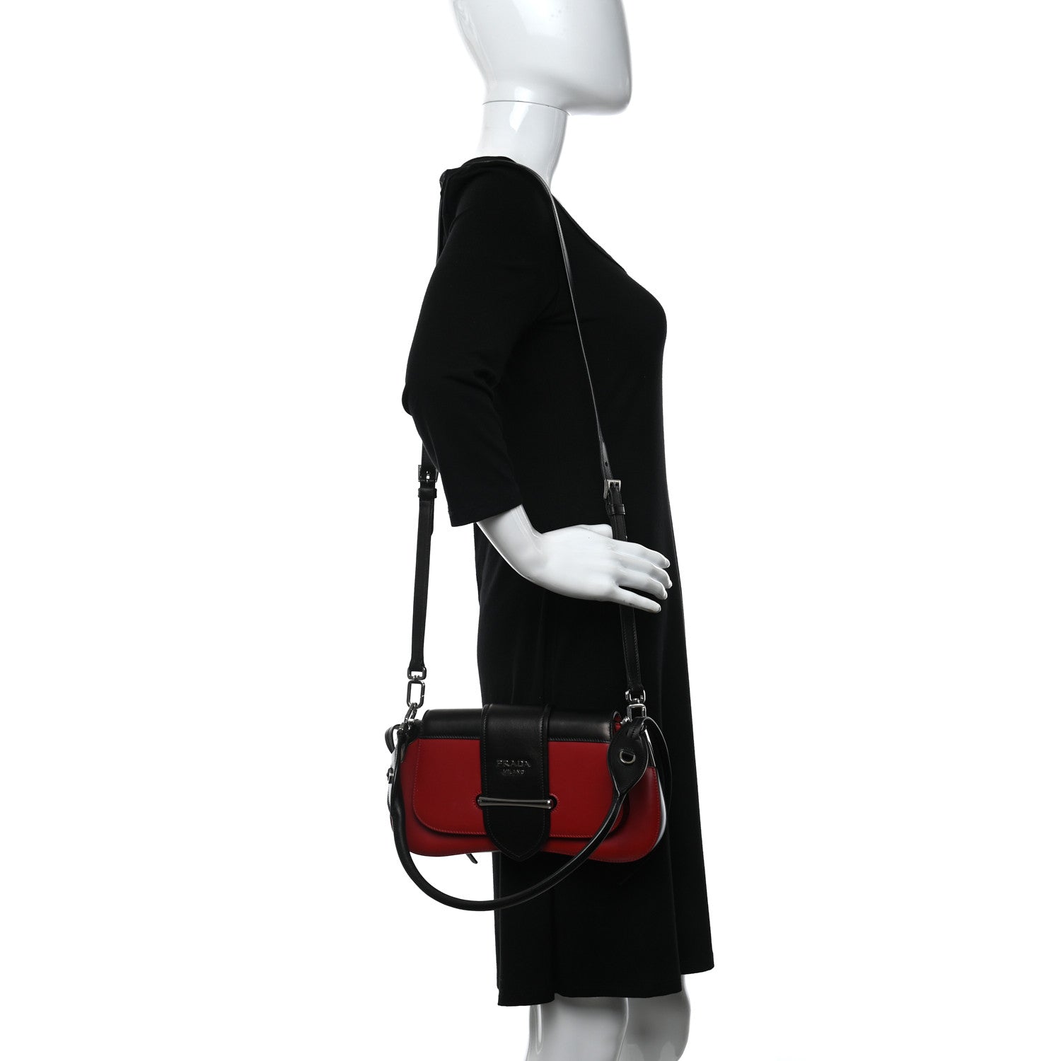Prada City Calfskin Sidonie Shoulder Bag Rosso Black 2 of 10