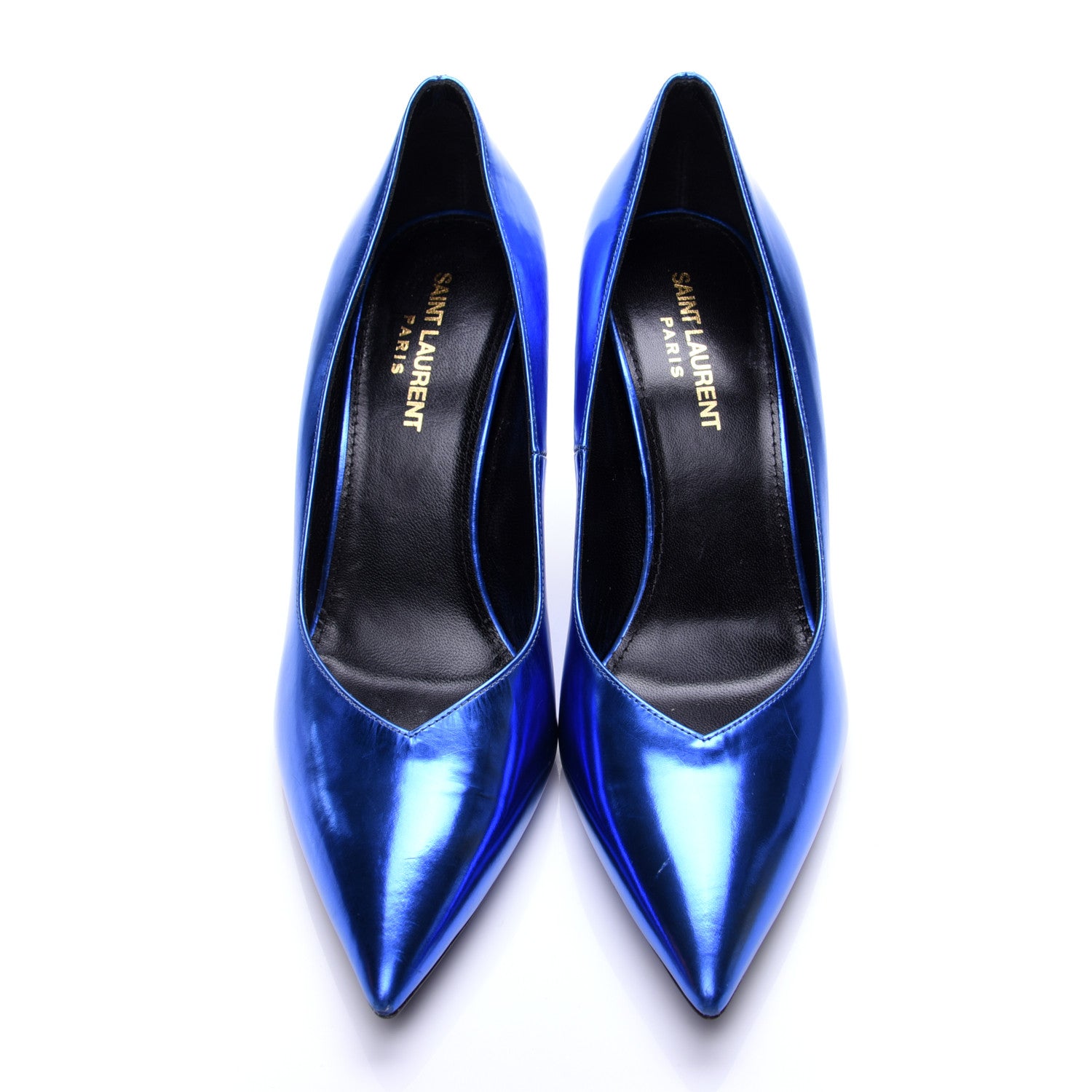 Saint Laurent Metallic Calfskin Kiki 85 Pumps 37 Blue 9 of 14