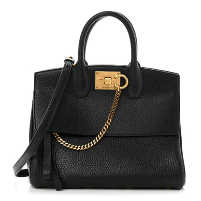 Salvatore Ferragamo Hammered Calfskin Studio Rock Bag Black 1 of 12