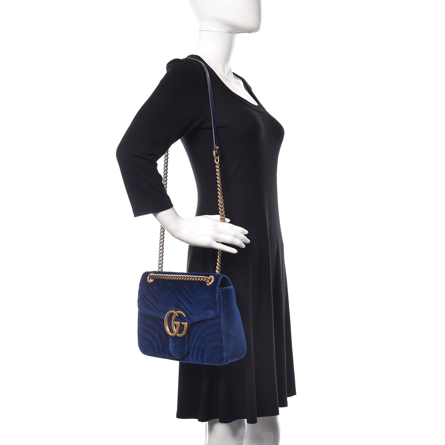 Velvet Matelasse Medium GG Marmont Shoulder Bag Cobalt Blue
