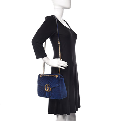 Gucci Velvet Matelasse Medium GG Marmont Shoulder Bag Cobalt Blue 3 of 11