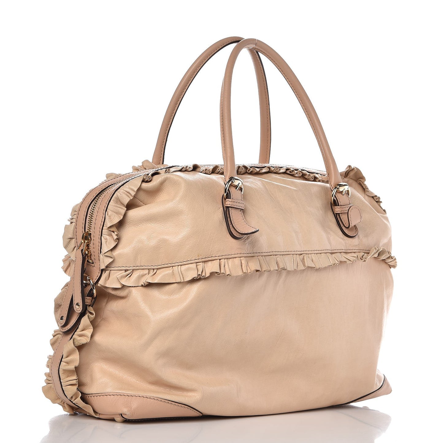 Calfskin Ruffle Medium Sabrina Boston Tote Nude