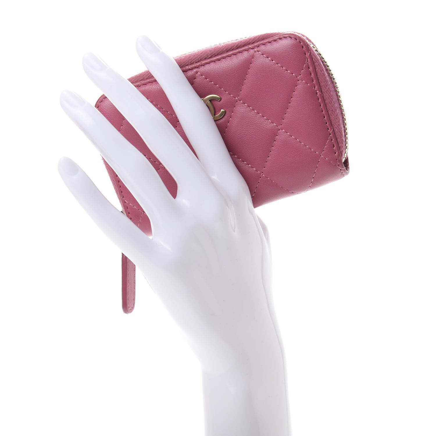 Chanel Lambskin Quilted Zip Around Coin Purse Wallet Pink 2 of 12