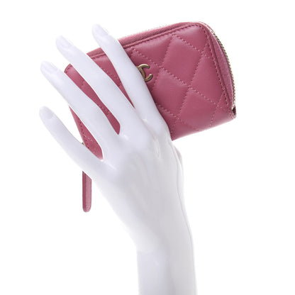Chanel Lambskin Quilted Zip Around Coin Purse Wallet Pink 2 of 12