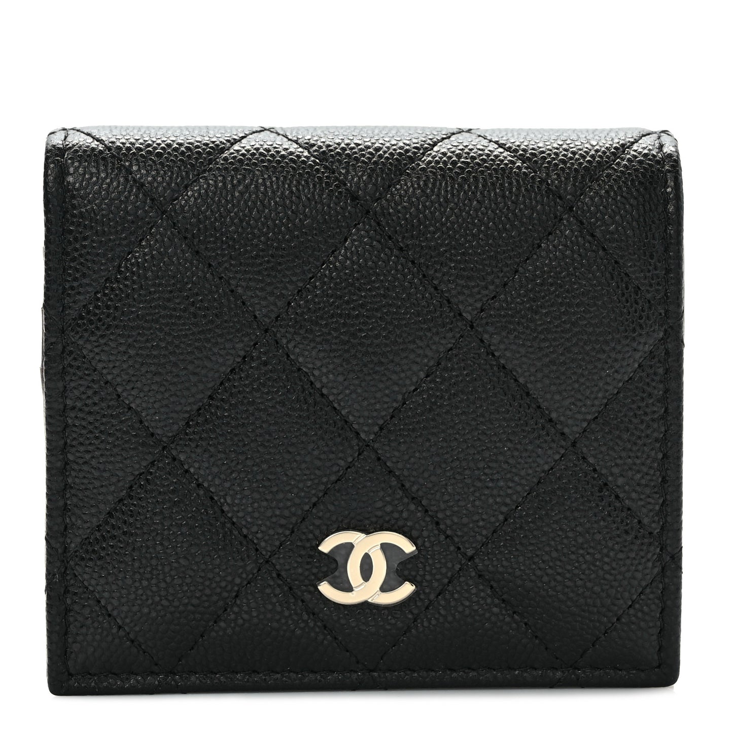 Caviar Quilted Compact Bifold Wallet Black