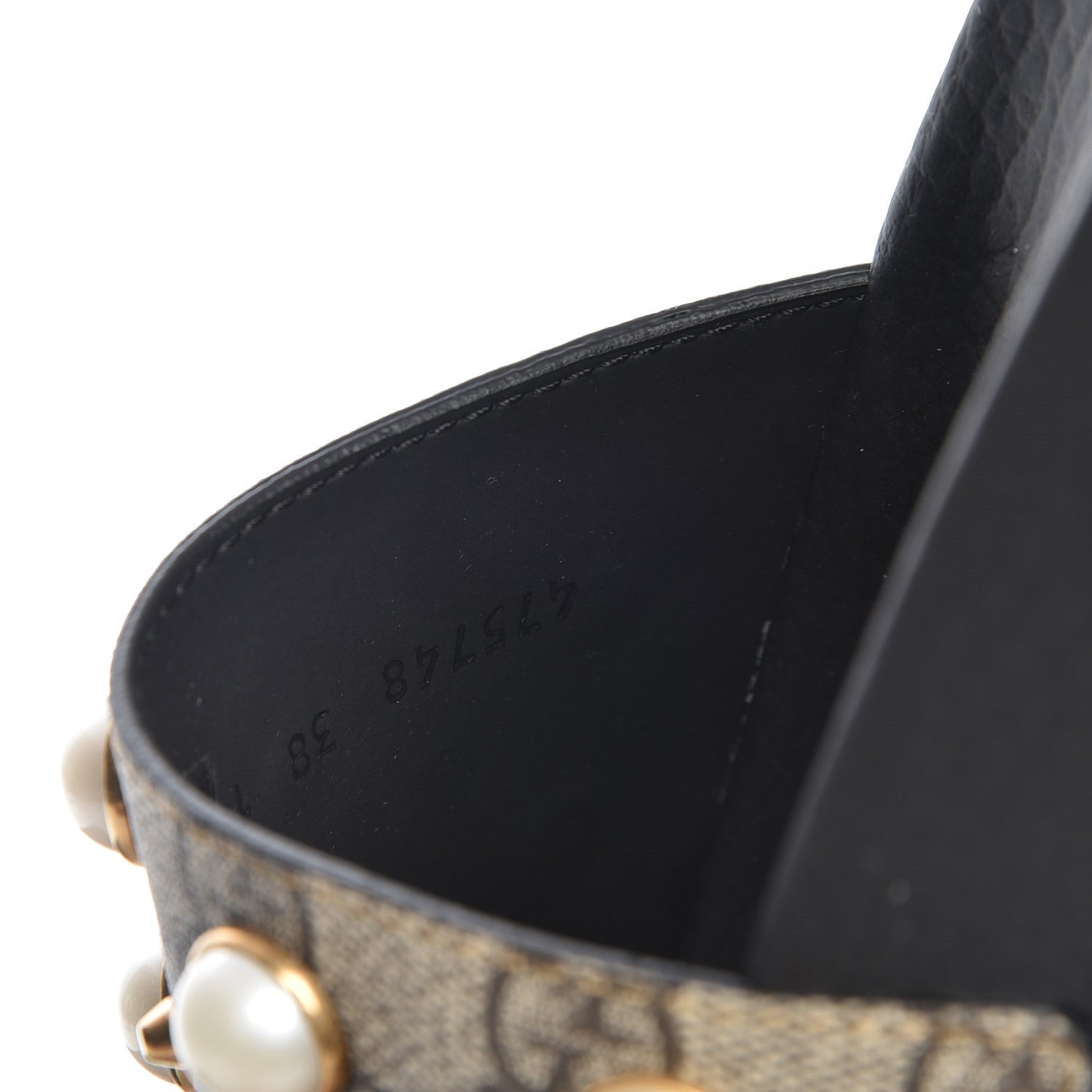 Gucci GG Supreme Monogram Pearls Slide Sandals 38 Beige 7 of 8