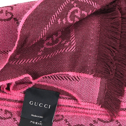Gucci Wool Jacquard GG Monogram Sten Fringe Scarf Magenta Bordeaux 3 of 3
