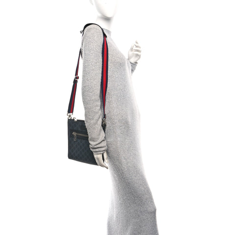GG Supreme Monogram Web Small Flat Messenger Bag Black Grey