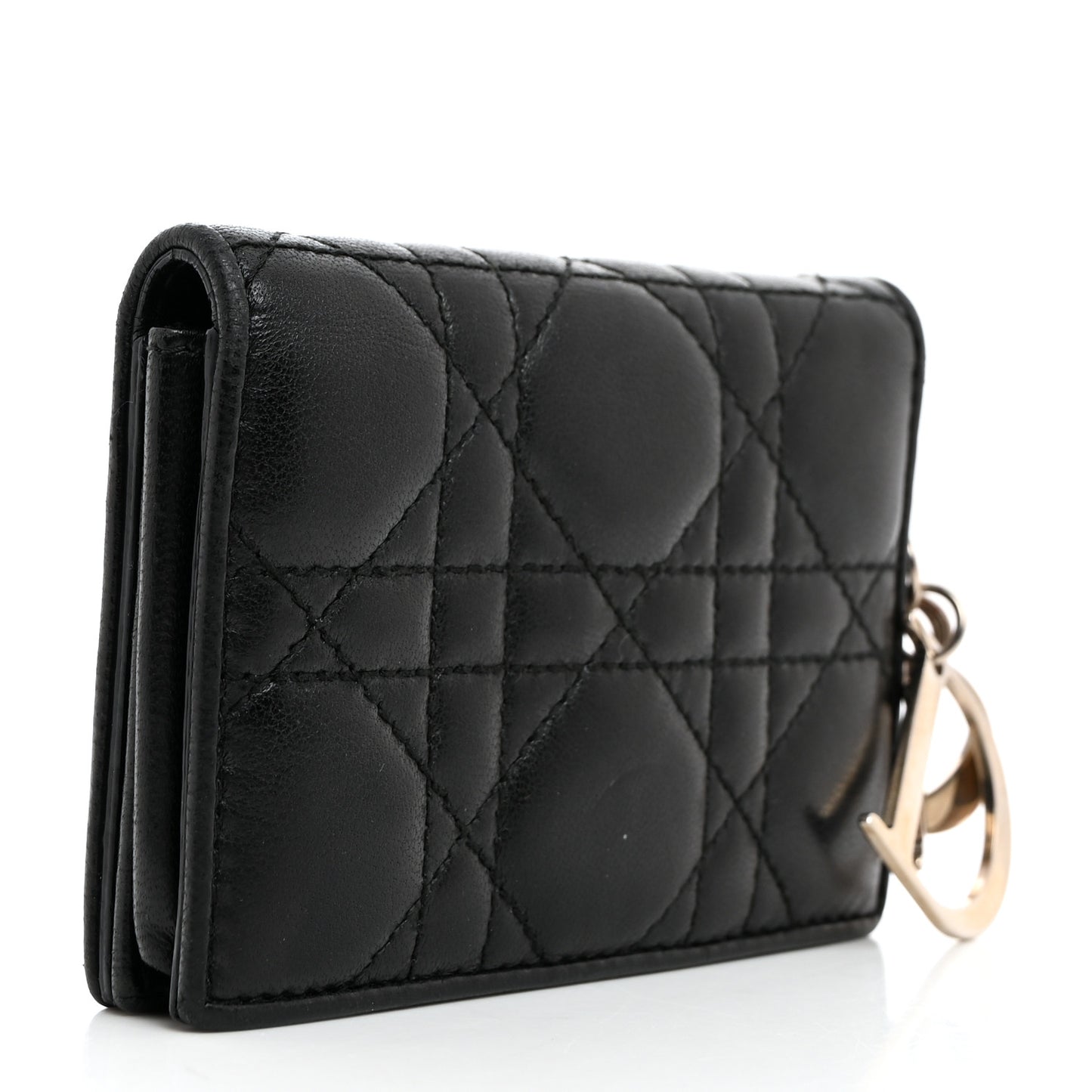 Lambskin Cannage Small Lady Dior Flap Card Holder Black
