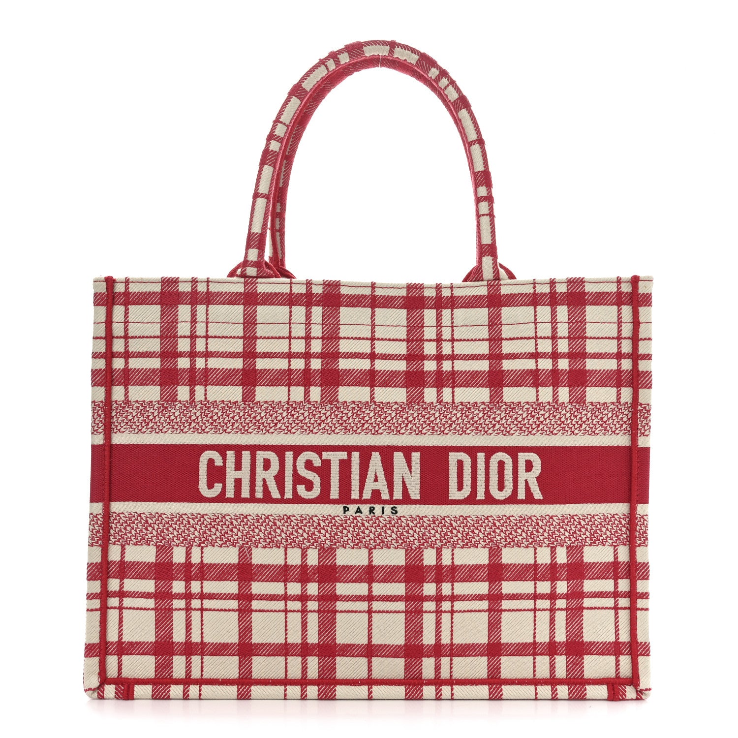 Christian Dior Canvas Embroidered Medium Check'n'Dior Book Tote Red Multicolor 1 of 11