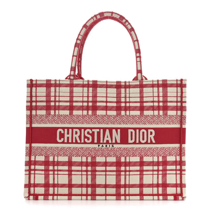 Christian Dior Canvas Embroidered Medium Check'n'Dior Book Tote Red Multicolor 1 of 11