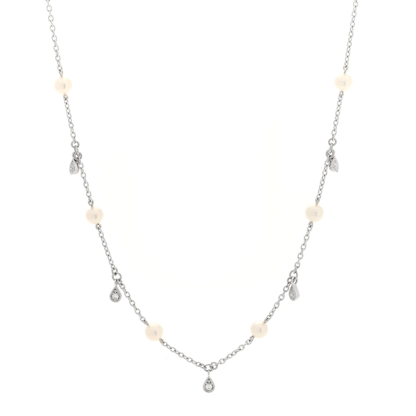 18K White Gold Diamond Akoya Cultured Pearl 4.5-5mm Teardrop Necklace