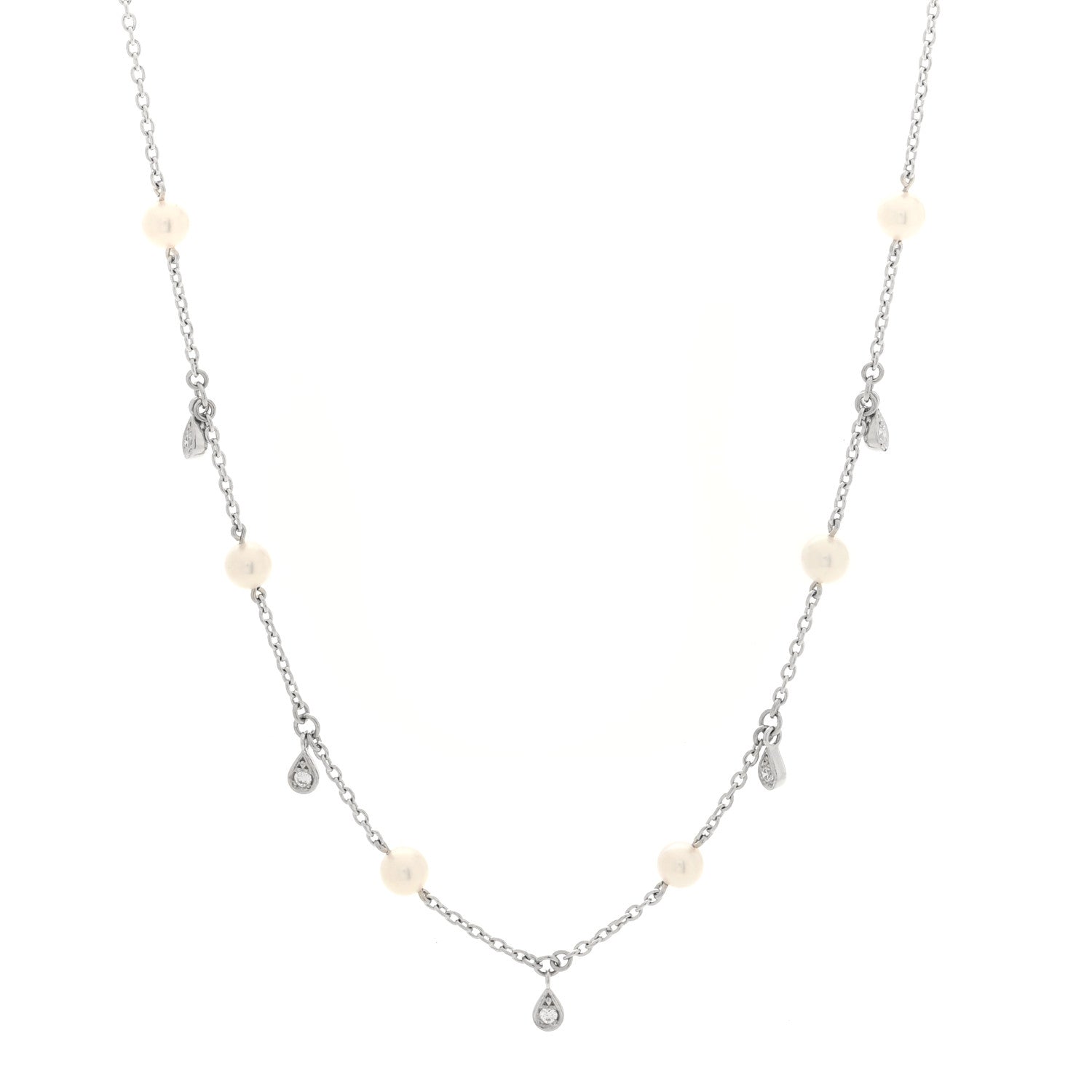 Mikimoto 18K White Gold Diamond Akoya Cultured Pearl 4.5-5mm Teardrop Necklace 1 of 4