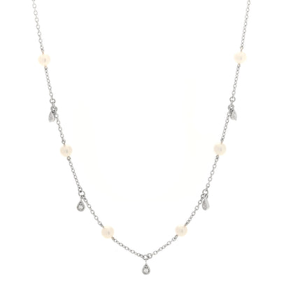 Mikimoto 18K White Gold Diamond Akoya Cultured Pearl 4.5-5mm Teardrop Necklace 1 of 4