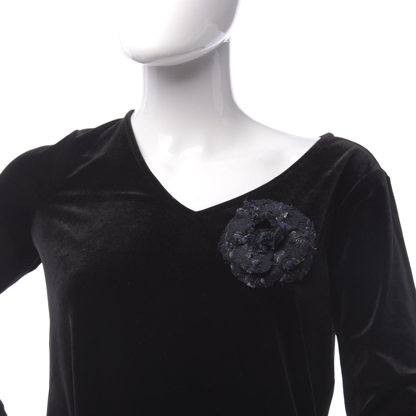 Tweed Camellia Pin Brooch Navy Blue