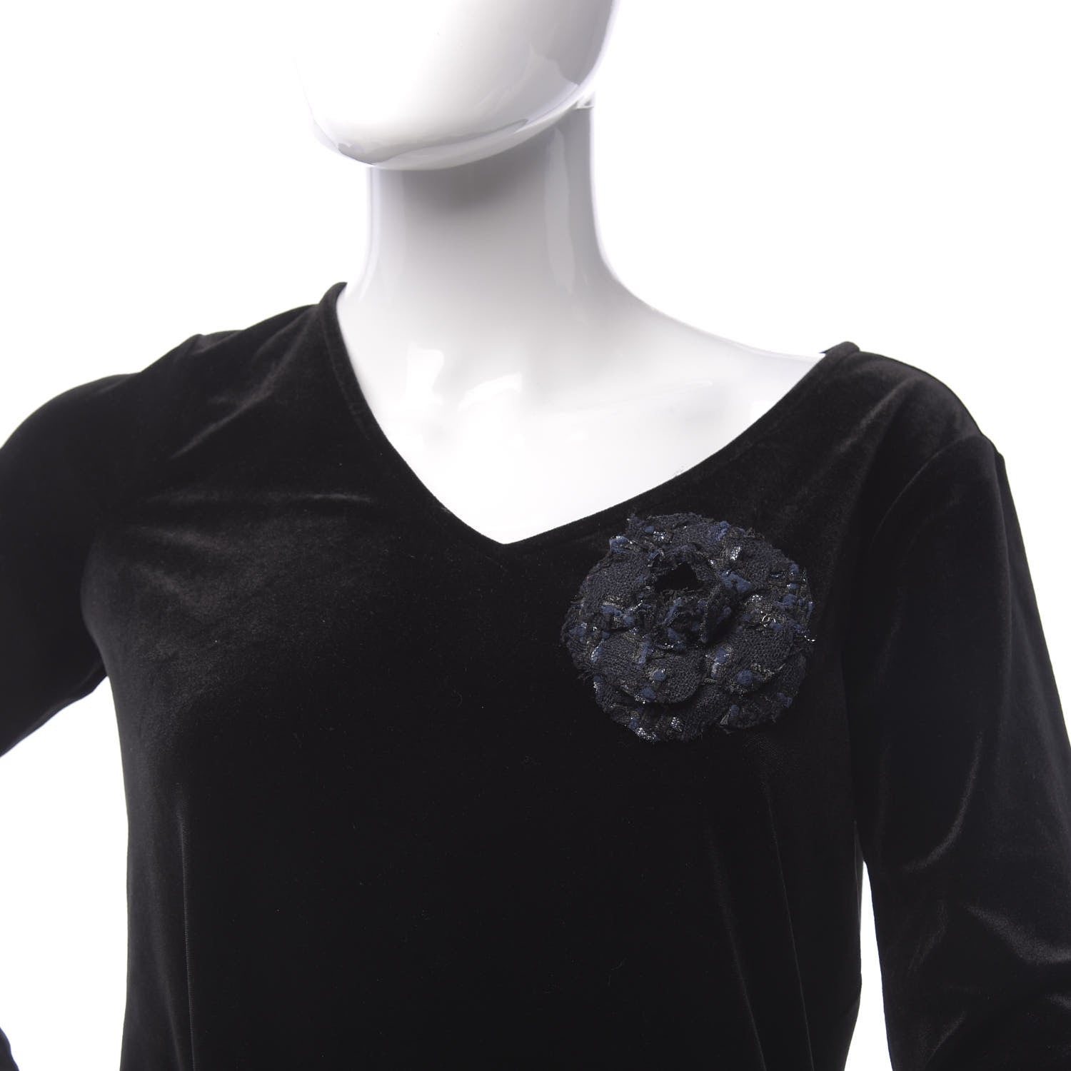 Chanel Tweed Camellia Pin Brooch Navy Blue 2 of 3