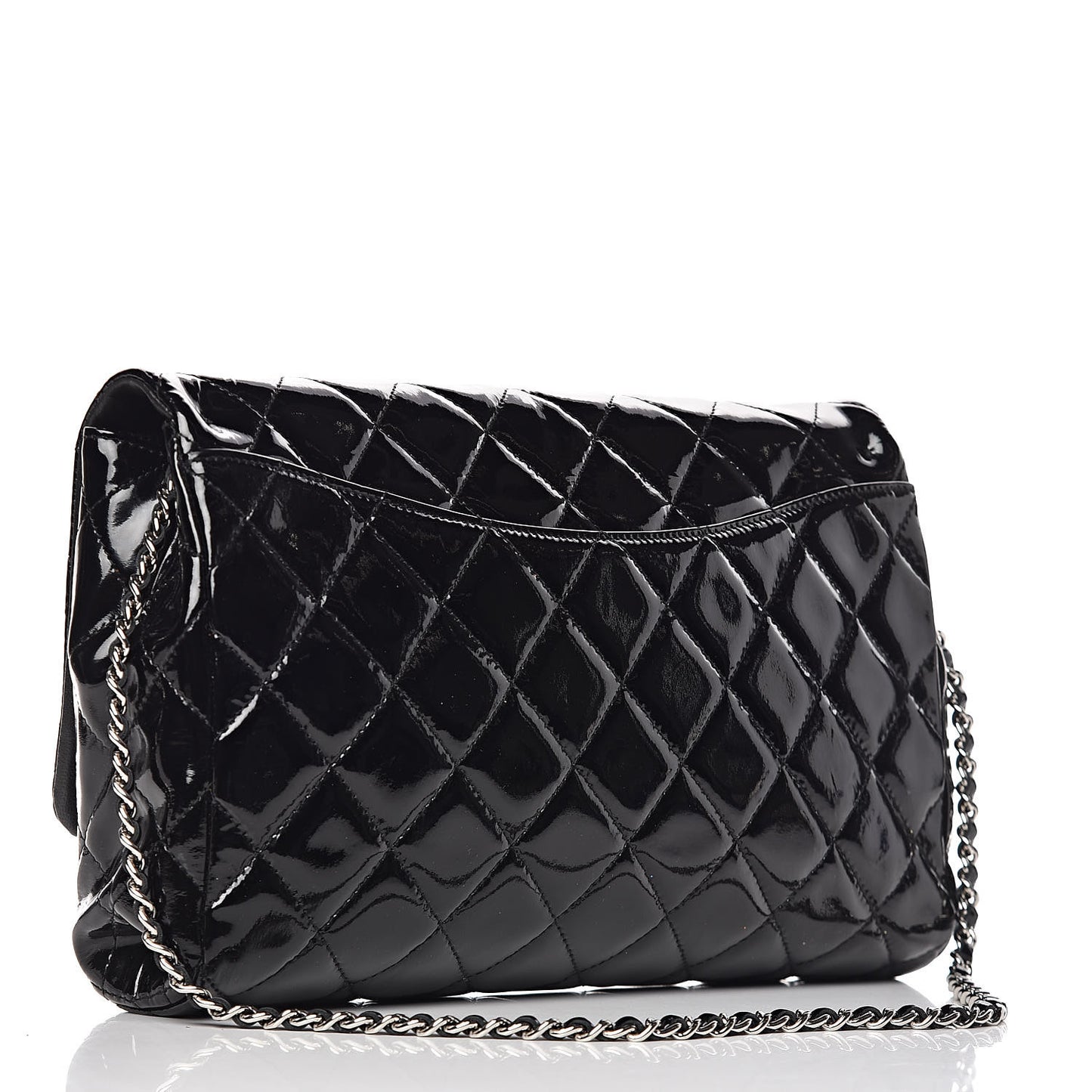 Patent Quilted Clutch with Chain Flap Black