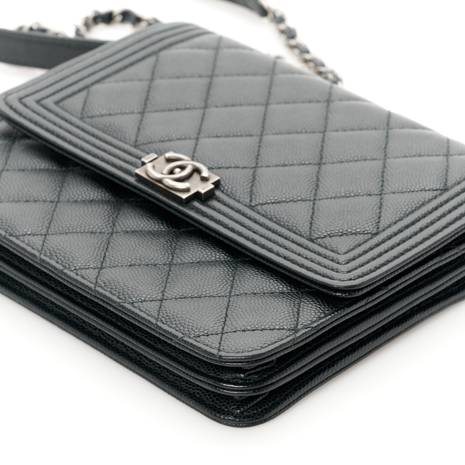 Chanel Caviar Quilted Boy Square Wallet on Chain WOC Black 11 of 12