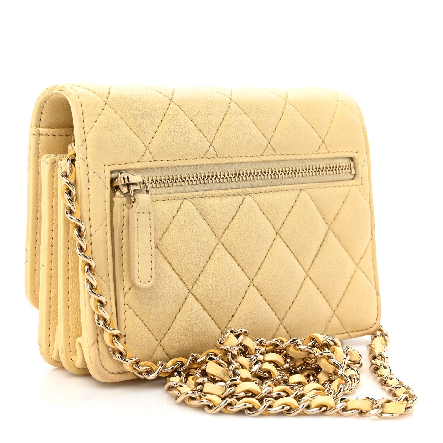Chanel Lambskin Quilted Mini Wallet On Chain WOC Yellow 3 of 20