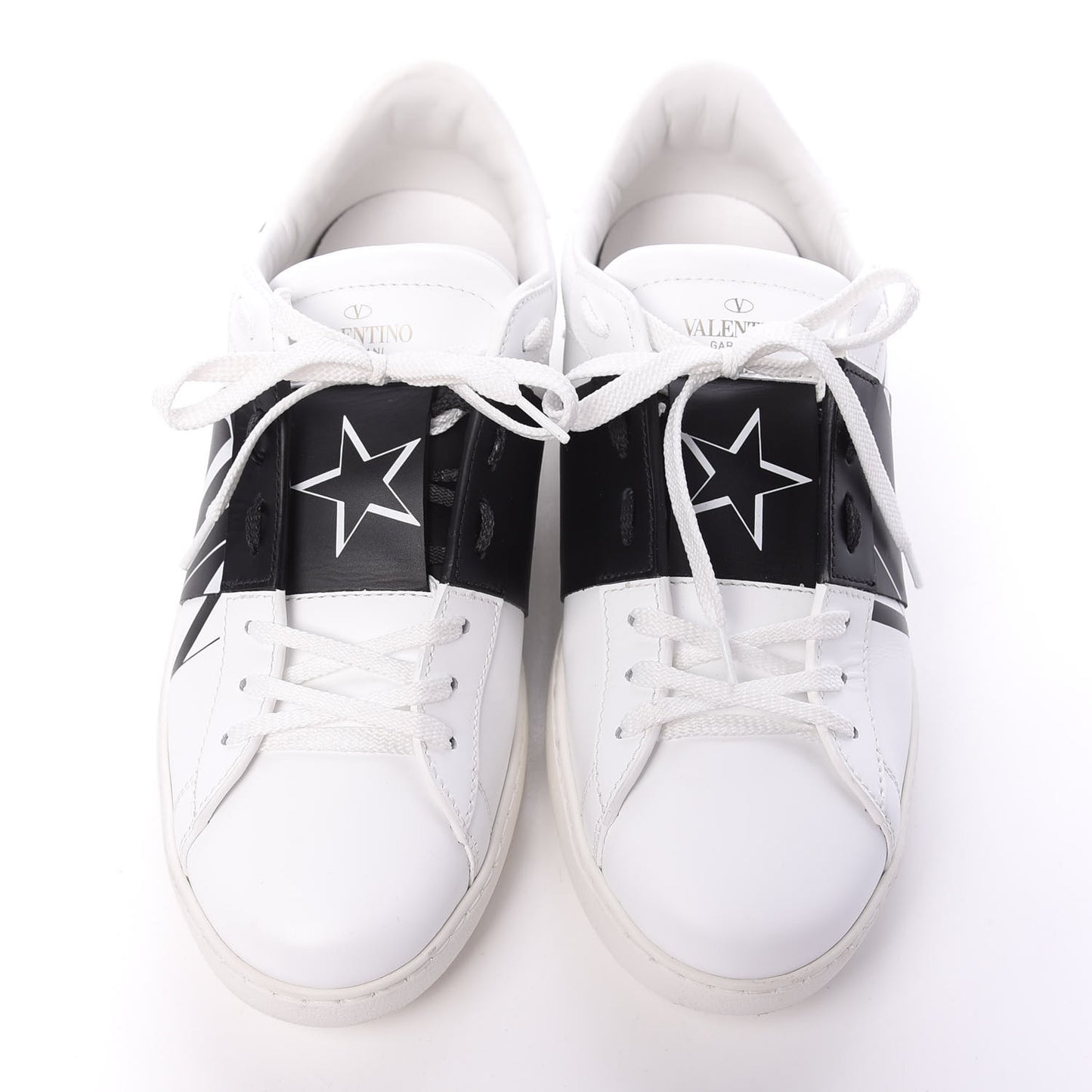 Calfskin Star VLTN Mens Rockstud Open Sneakers 41 White