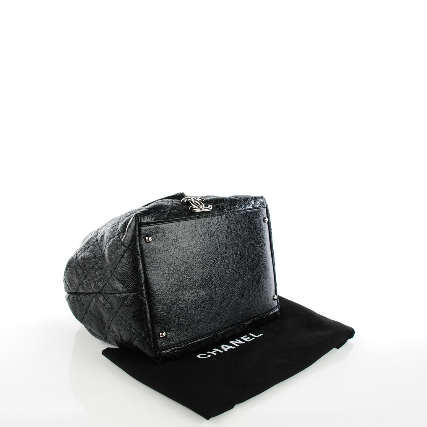 Glazed Calfskin On The Road Drawstring Tote Black
