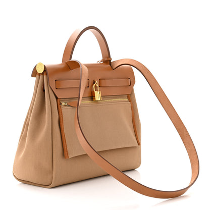 Hermes Military Toile Vache Hunter Herbag Zip Retourne 31 PM Chai Fauve 4 of 12