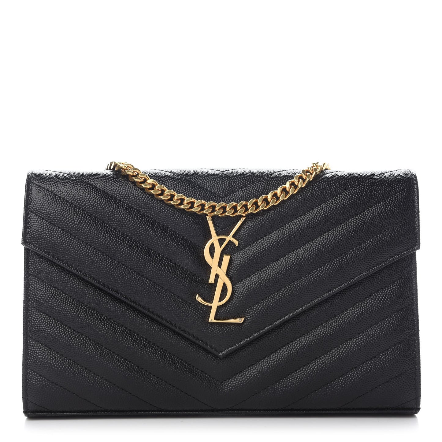 Grain De Poudre Matelasse Chevron Monogram Chain Wallet Black