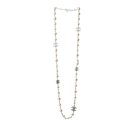Chanel Crystal Pearl CC Long Necklace Silver 3 of 4