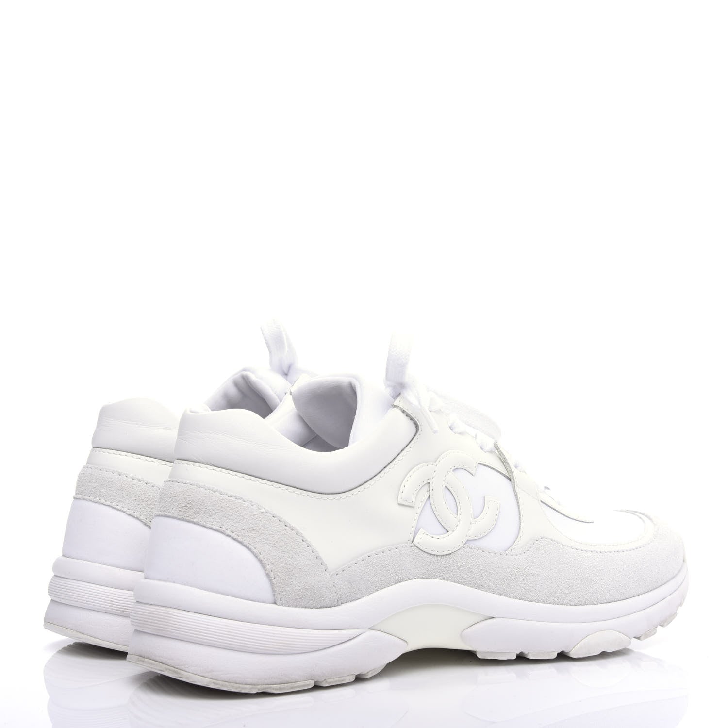 Chanel Suede Calfskin Fabric CC Sneakers 38.5 White 4 of 9