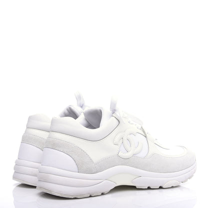 Chanel Suede Calfskin Fabric CC Sneakers 38.5 White 4 of 9
