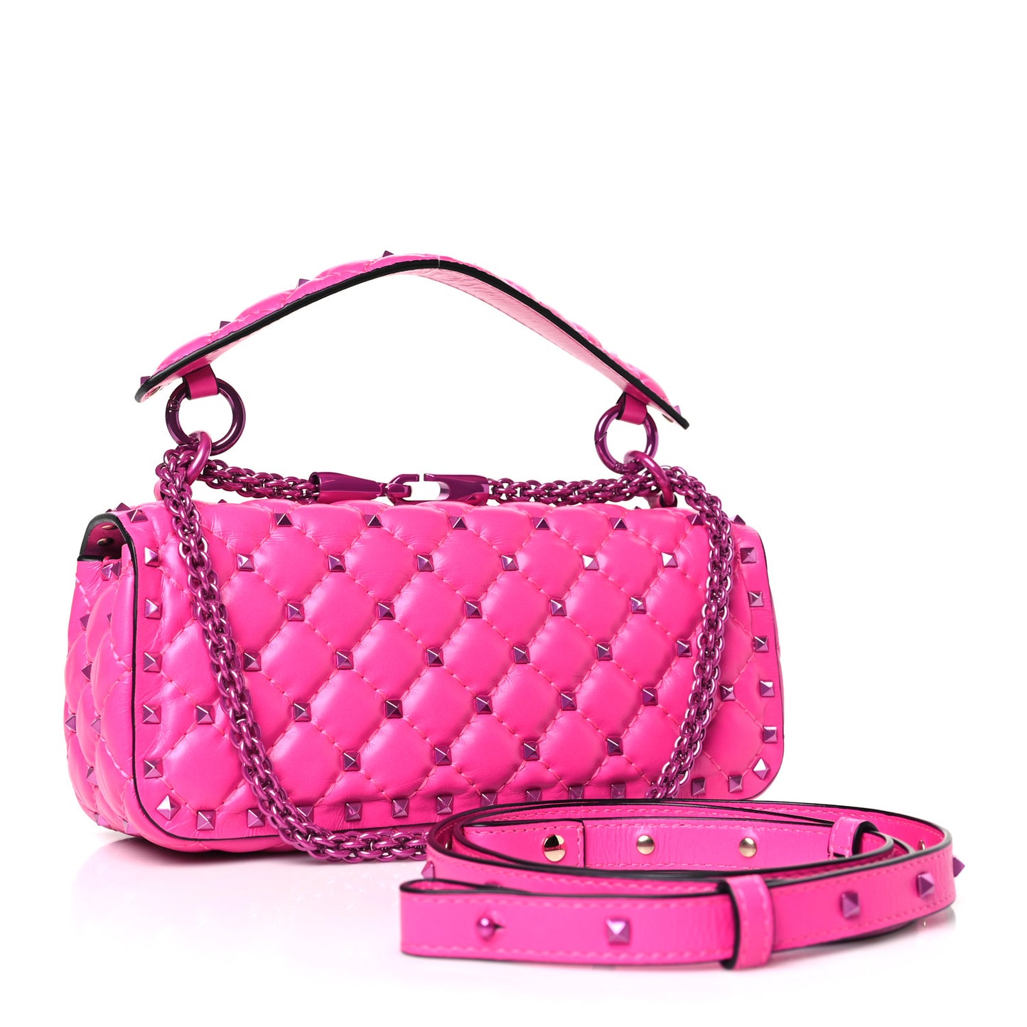 Calfskin Lacquer Monochrome Small Rockstud Spike Shoulder Bag Pink PP