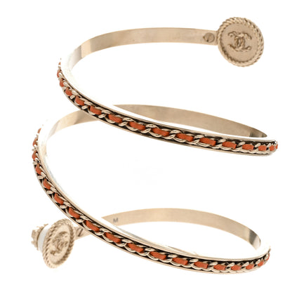 Chanel Lambskin Pearl Twist CC Bangle Bracelet M Orange Gold 3 of 4